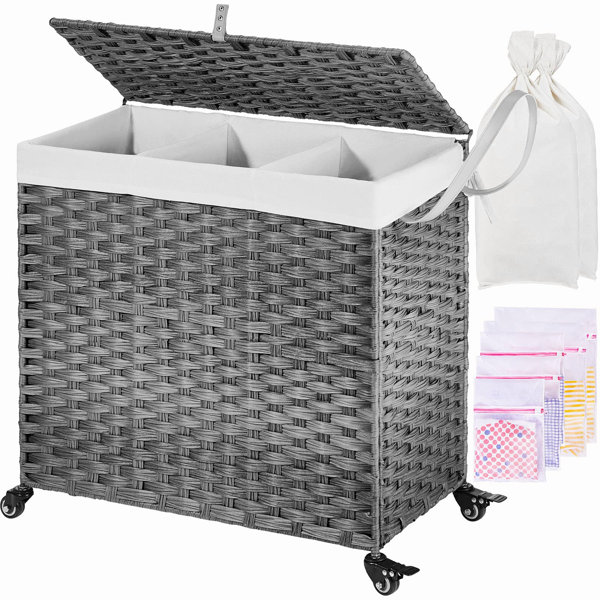Dapota Laundry Hamper With Wheels&Lid, 125L Large 3 Sections Clothes